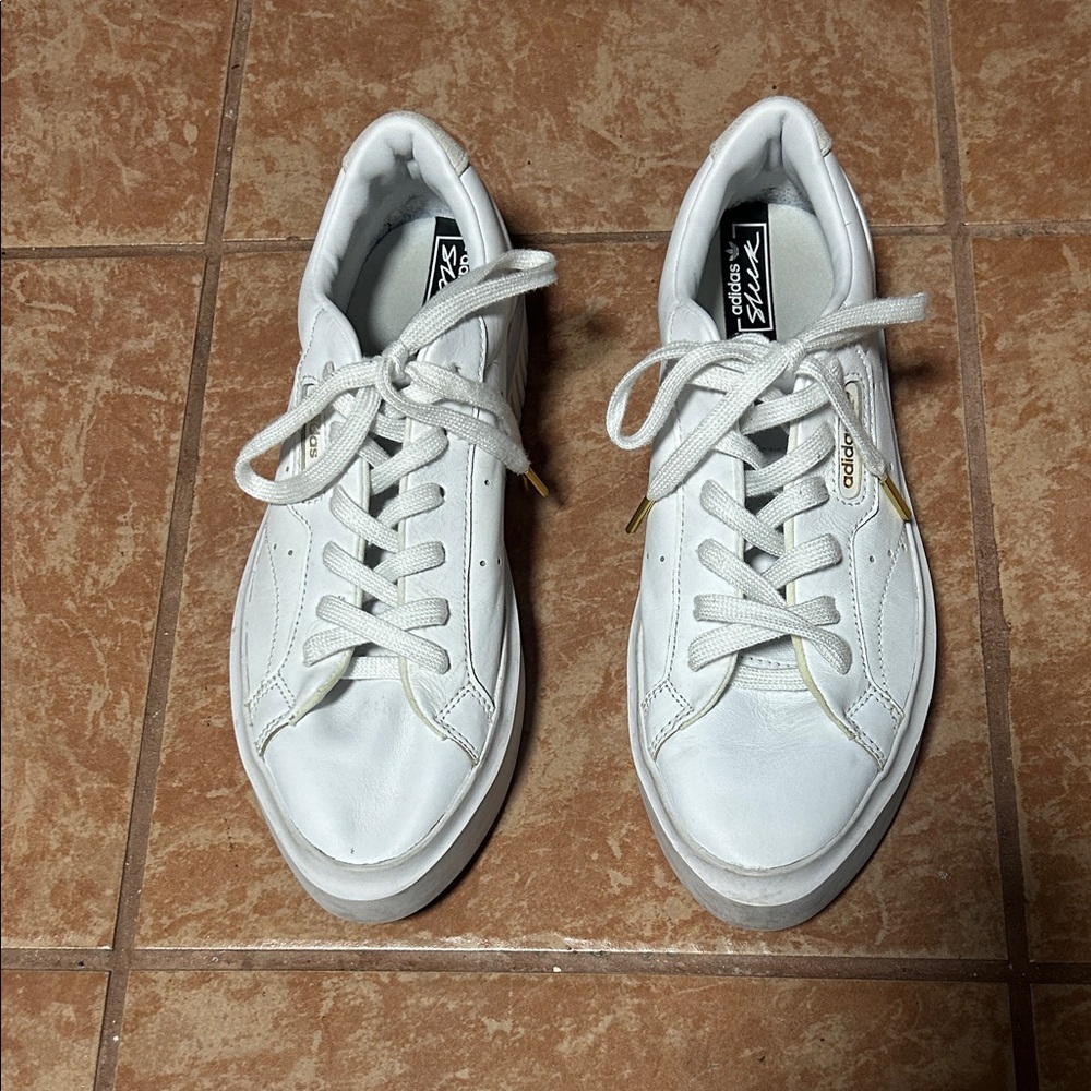 Adidas White Women's Leather Sneakers - Casual Lace-Up Shoe